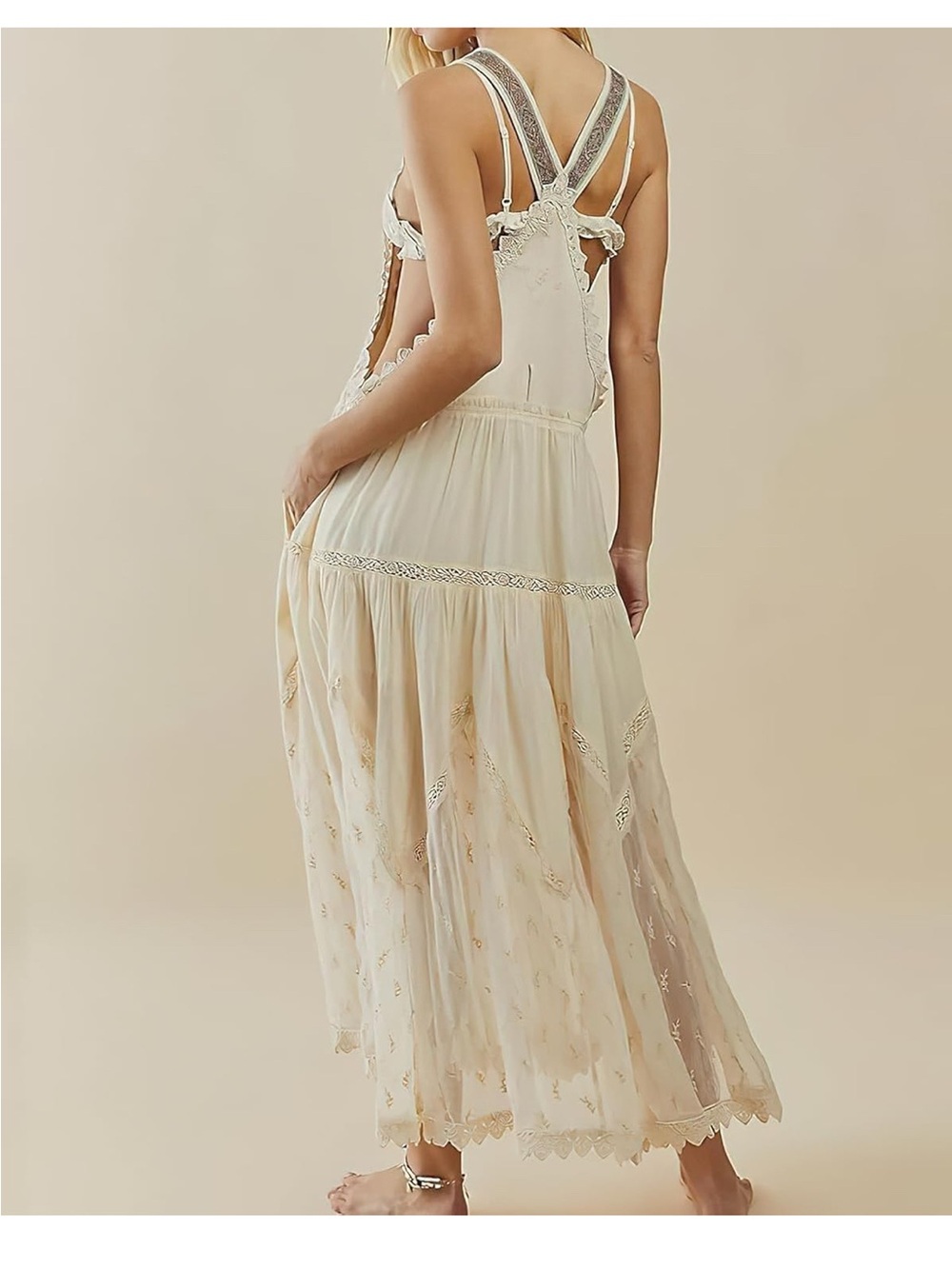 Loveimgs- Apricot- XXL- Lace Embroidered Overall Dress W/ Adjustable Straps - Picture 4 of 6